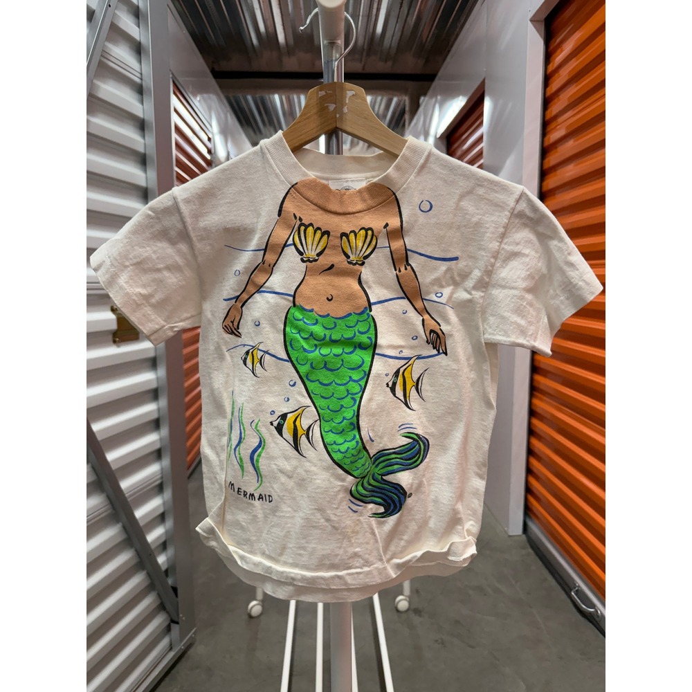 Vintage Small Faces Cardiff by the Sea Mermaid Graphic T-Shirt Kids Small White